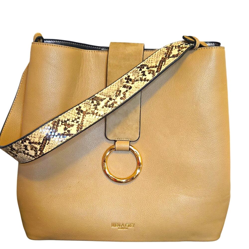 Luella Grey London Grace Molten Ring Hobo Bag Tan Vegan Leather Snakeskin Strap